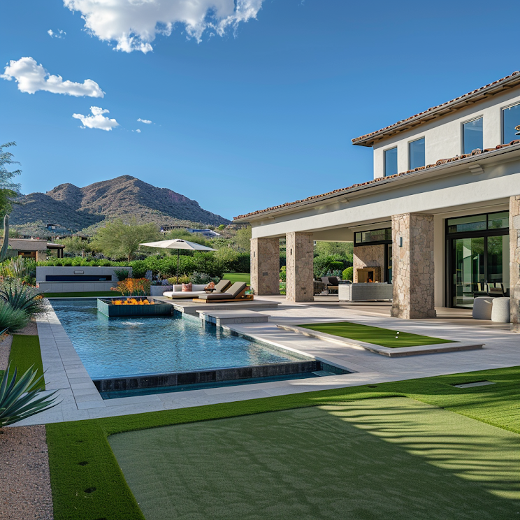 Desert xeriscape front yard with cacti