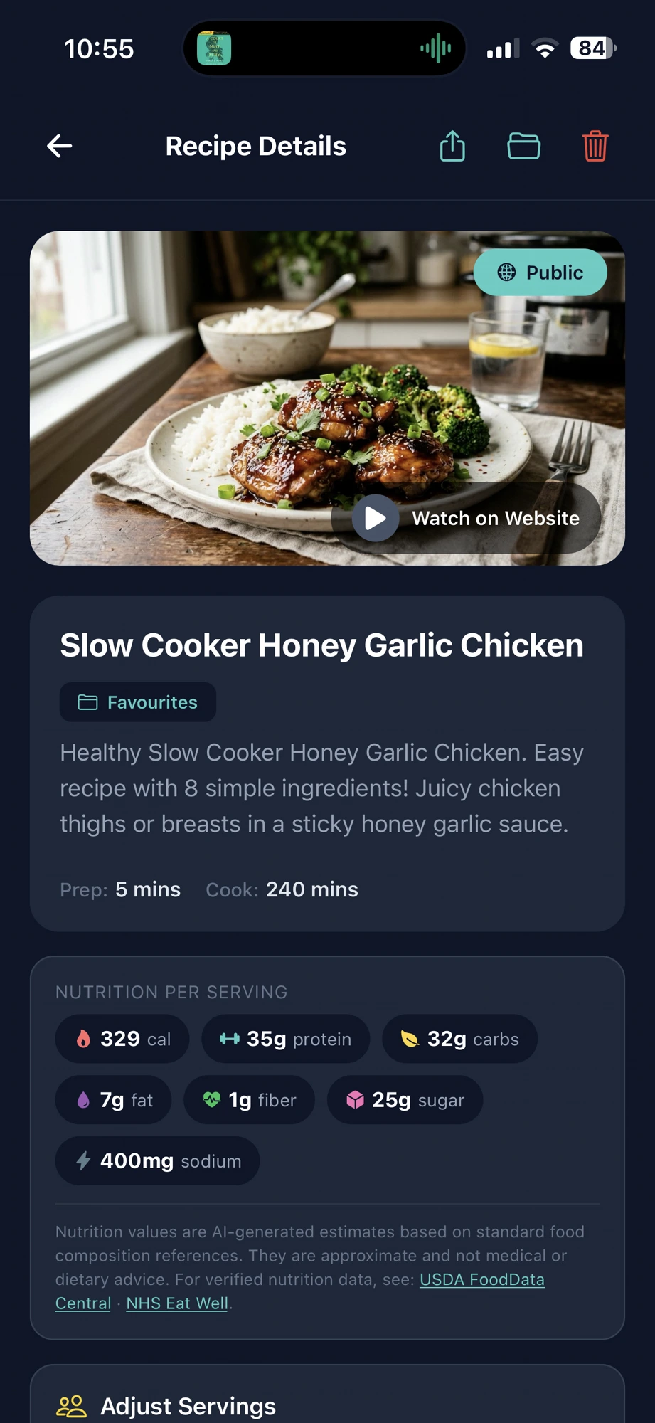Stir recipe details with nutrition per serving