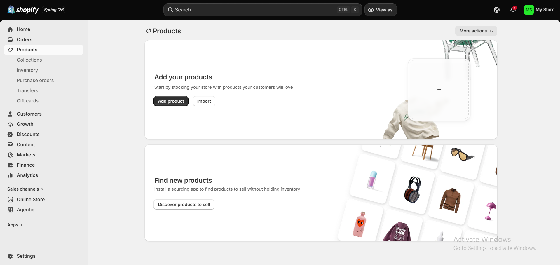 Shopify products page showing imported dropshipping products