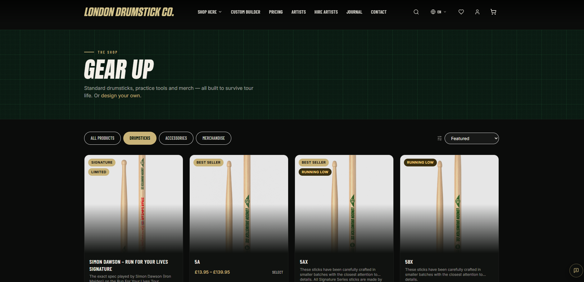 The Shop — browse drumsticks, accessories & merch