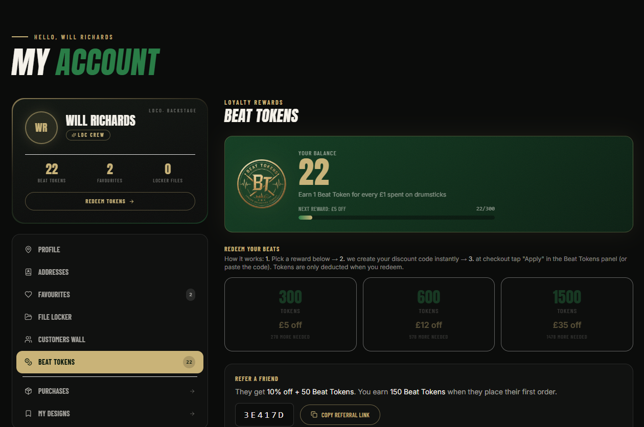 Beat Tokens — earn, track & redeem from the Backstage Pass