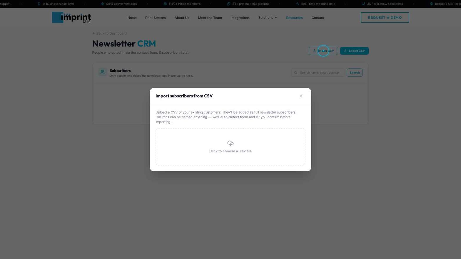 Newsletter CRM — CSV import with smart auto-detection.