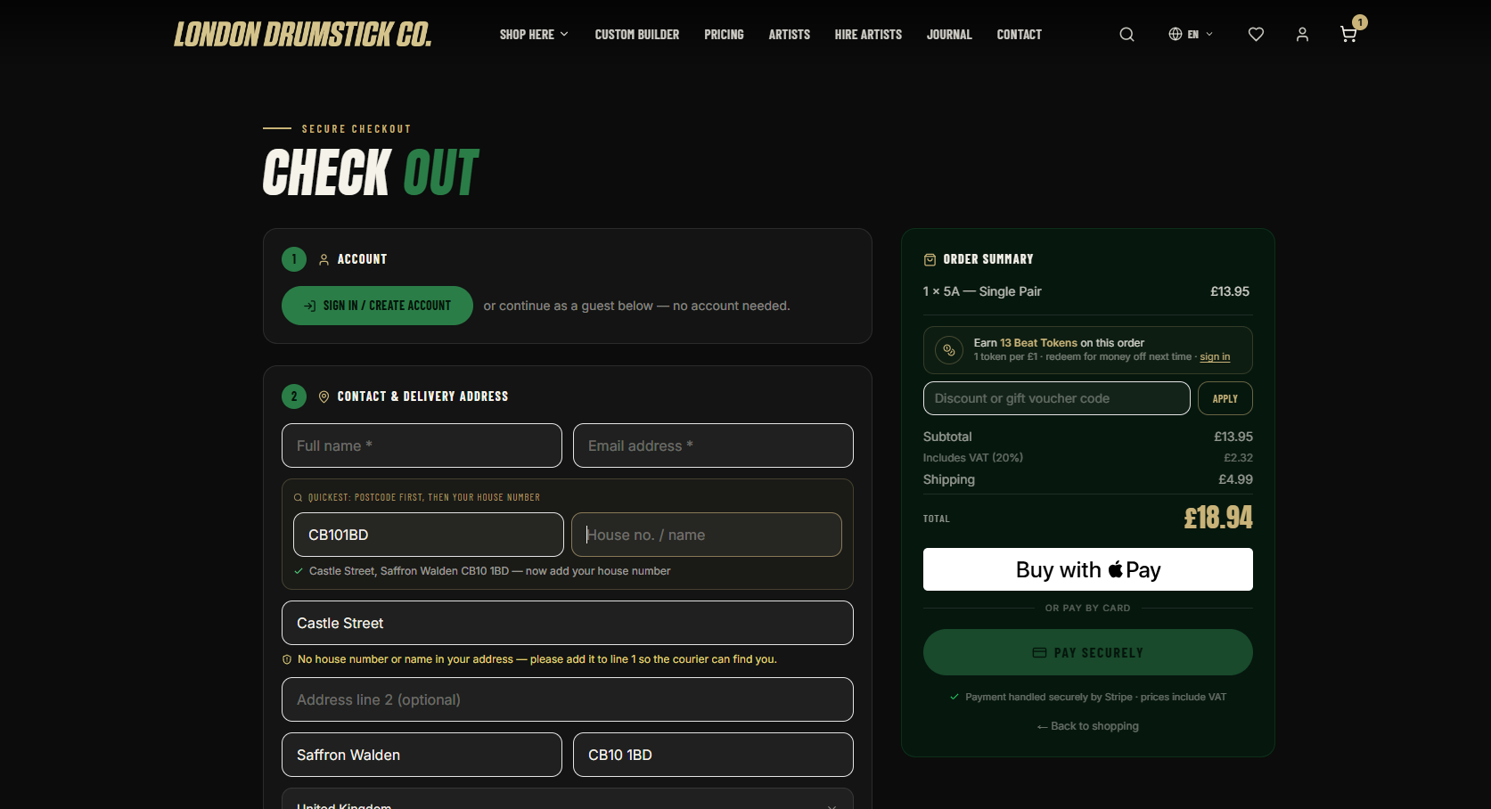 Checkout — postcode-first address capture & Express Pay