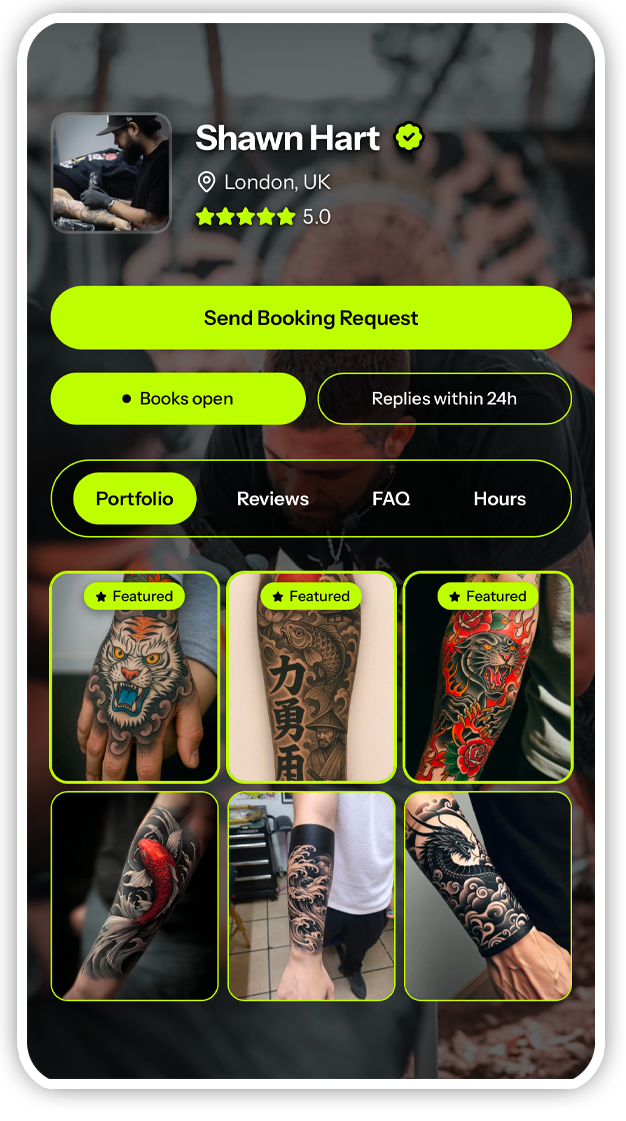 Example Tattou artist profile