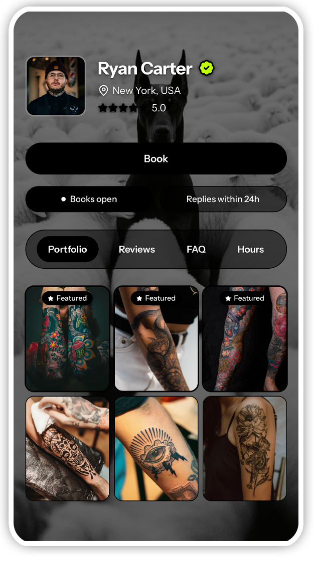 Example Tattou artist profile