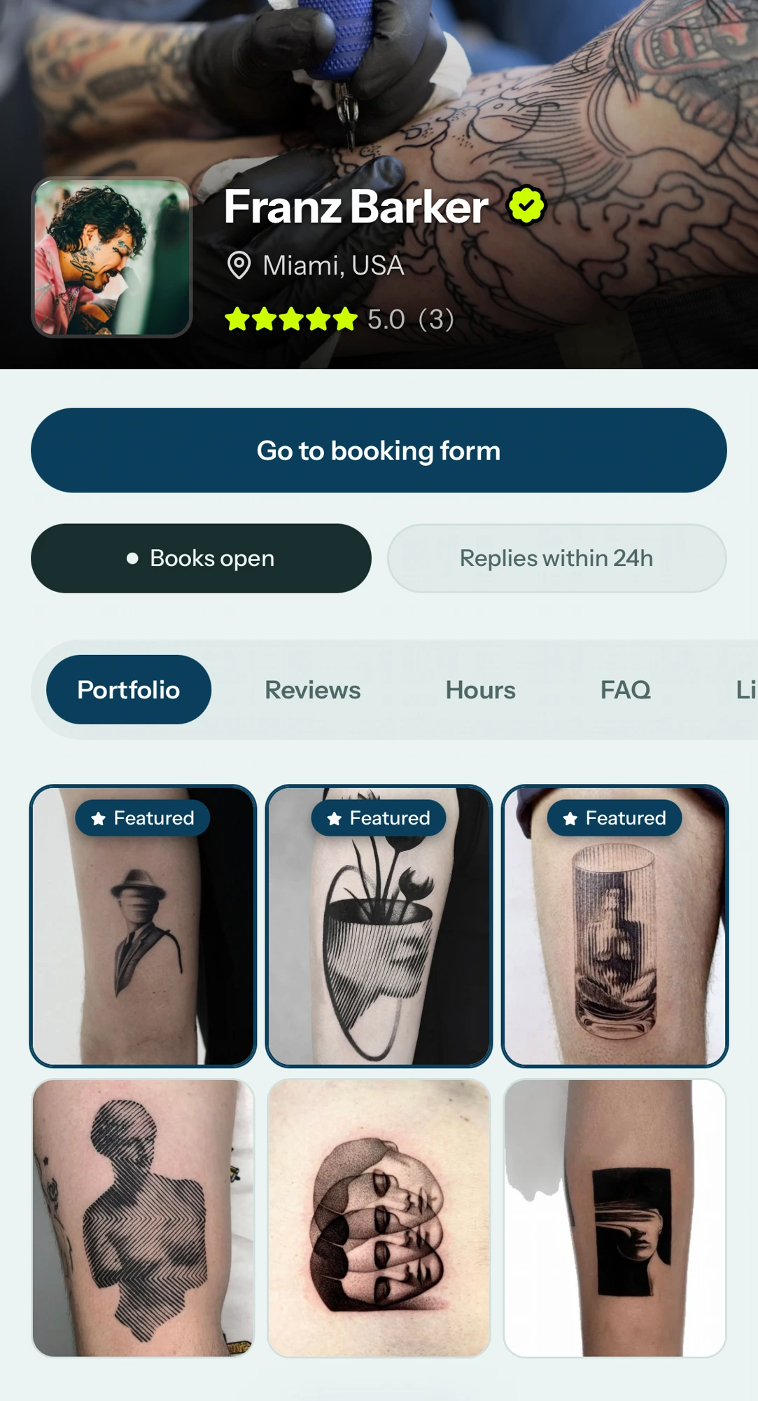 Example Tattou artist profile