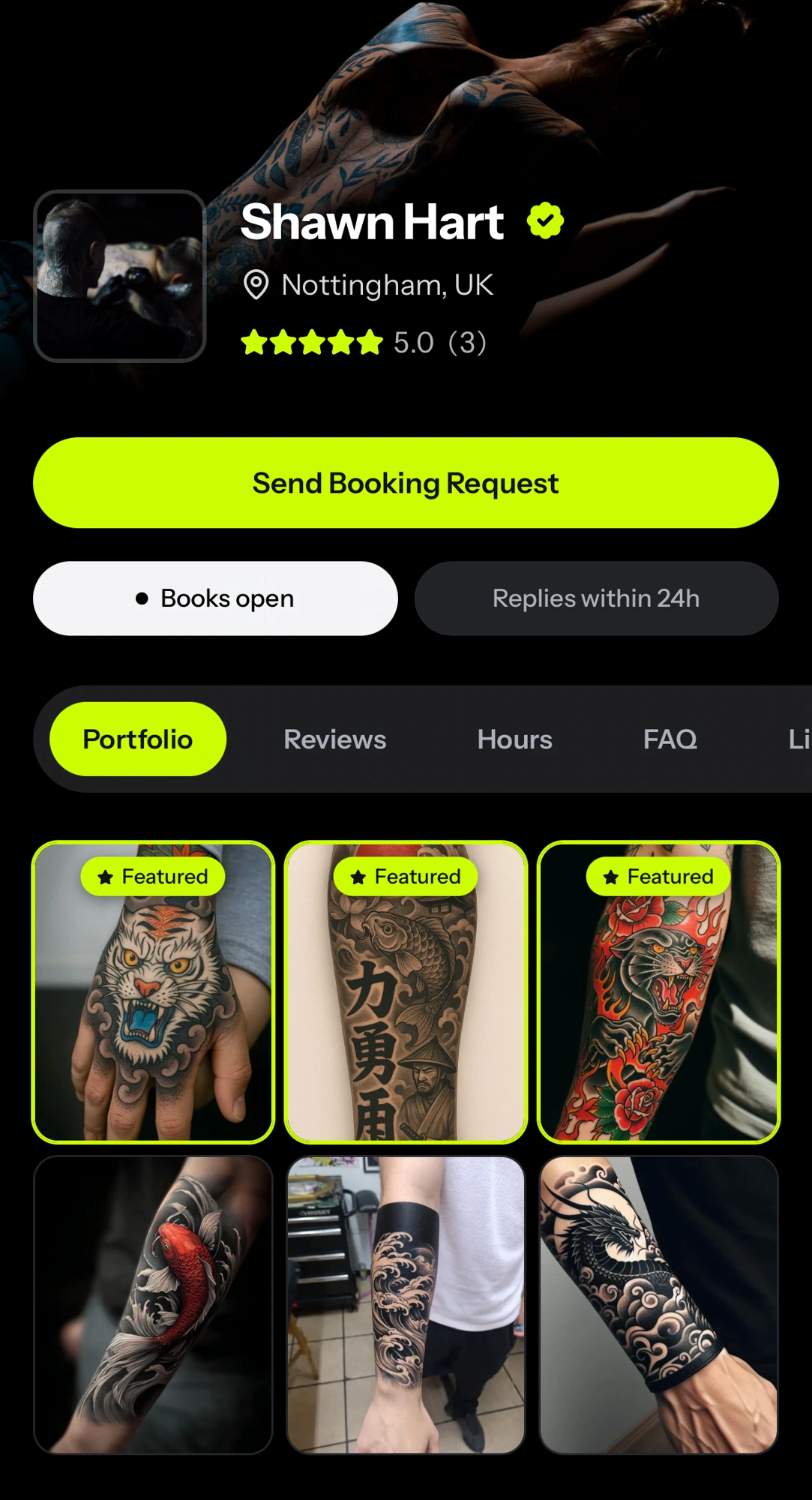 Example Tattou artist profile