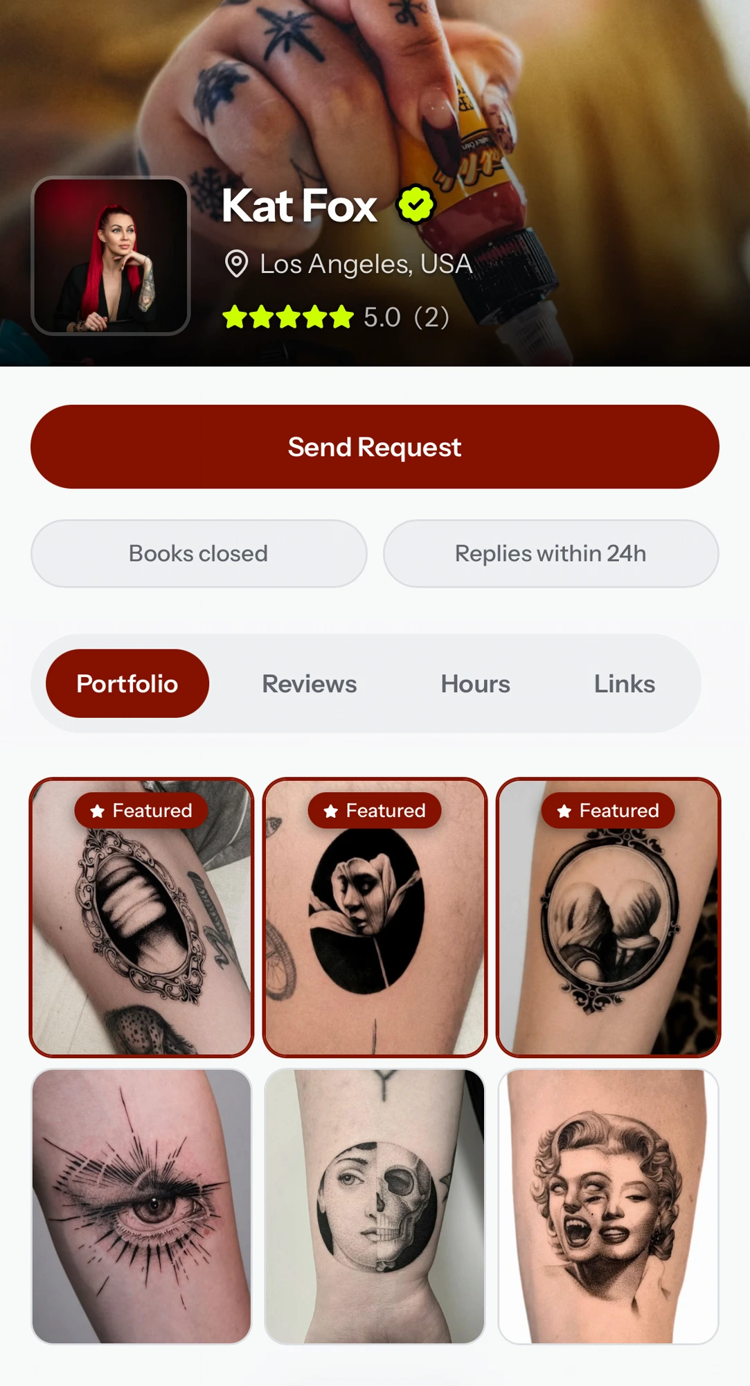 Example Tattou artist profile