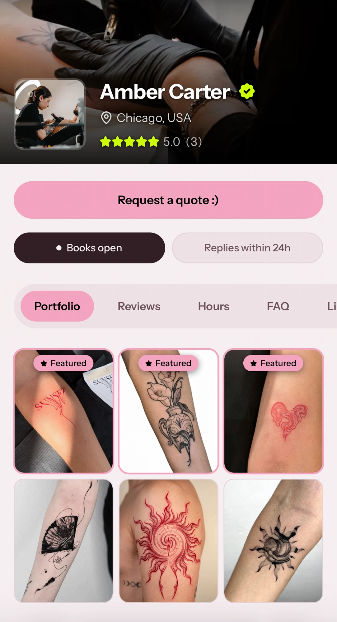Example Tattou artist profile