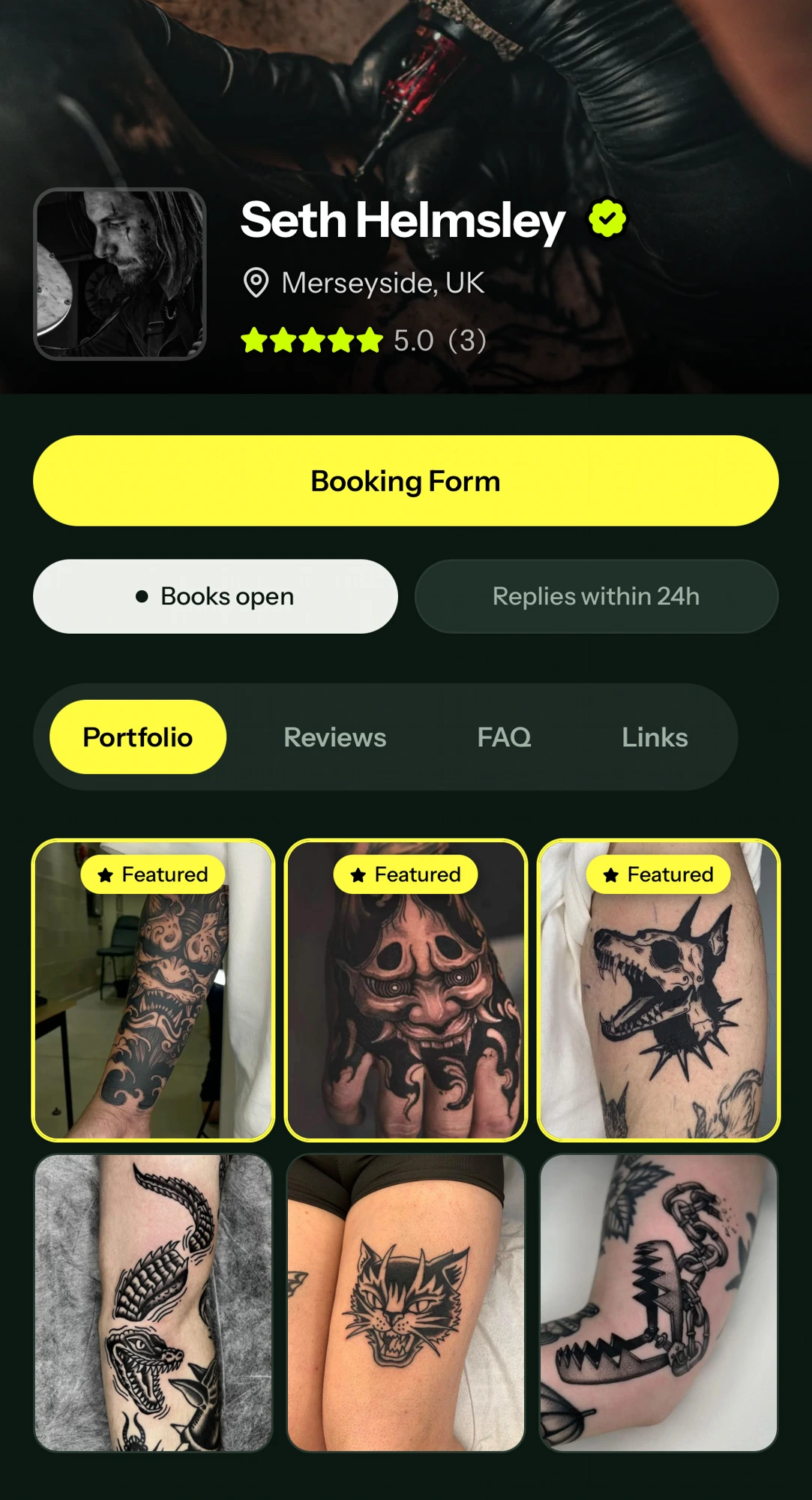 Example Tattou artist profile