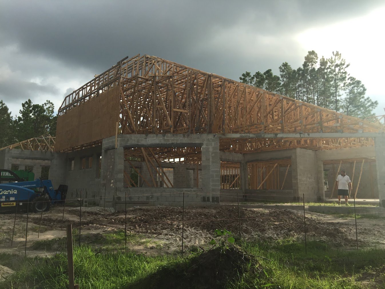 Roof trusses set on a custom home, Tampa Bay