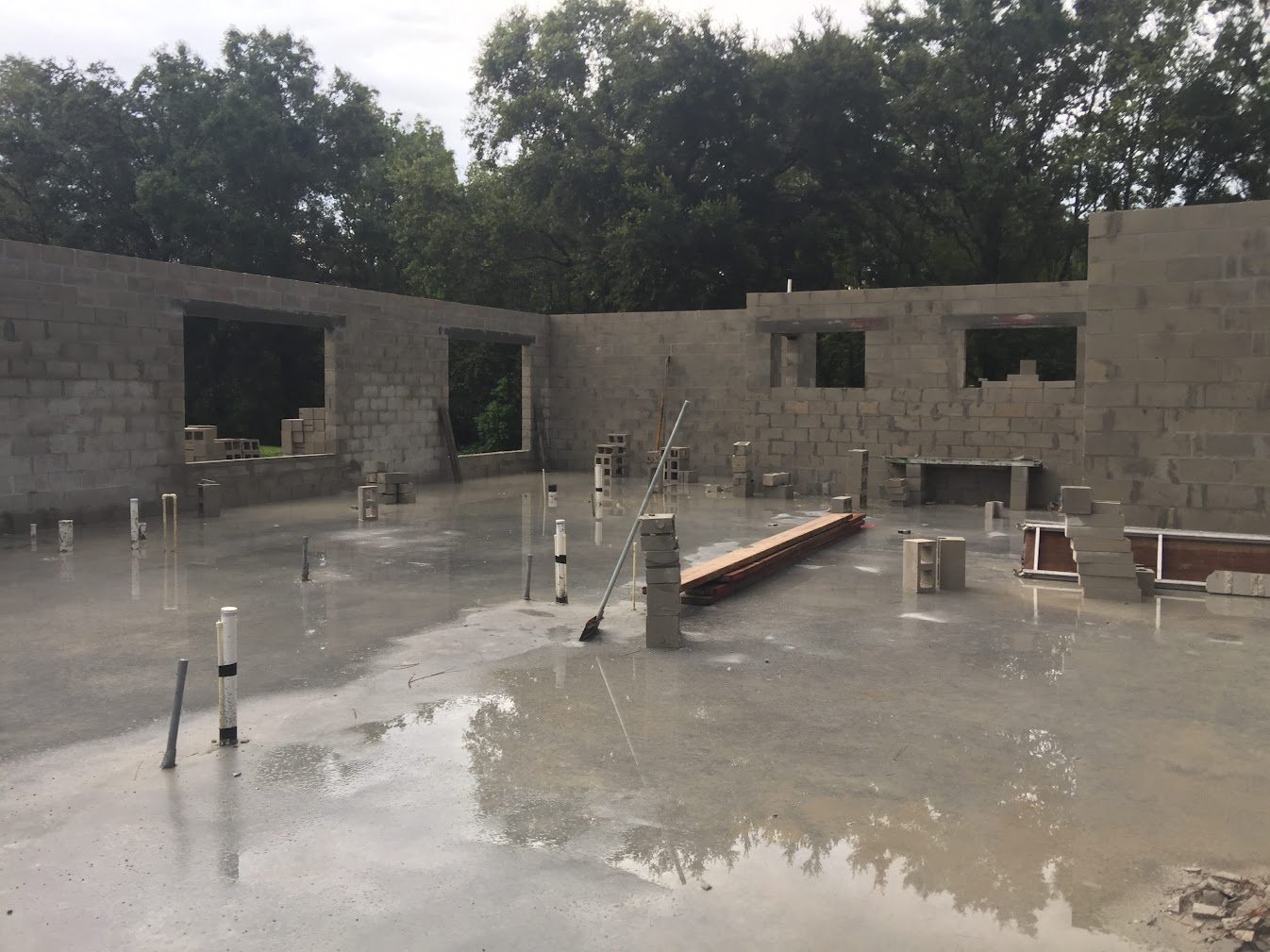 Concrete block walls going up on a custom home, Tampa Bay