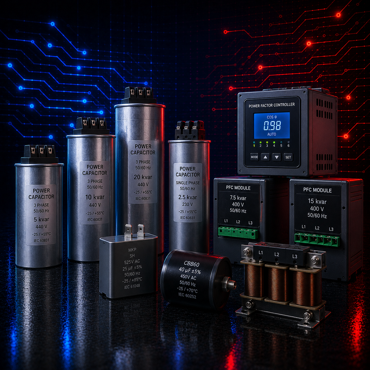 Industrial capacitors and power factor correction equipment