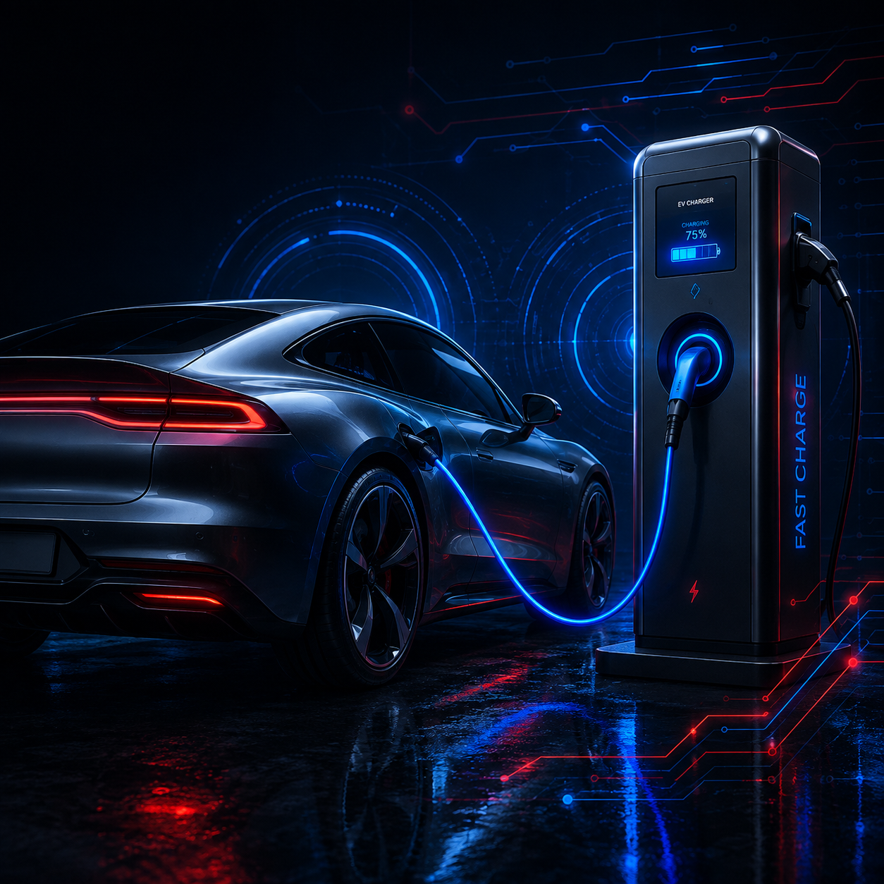 Electric vehicle connected to an EV charging station