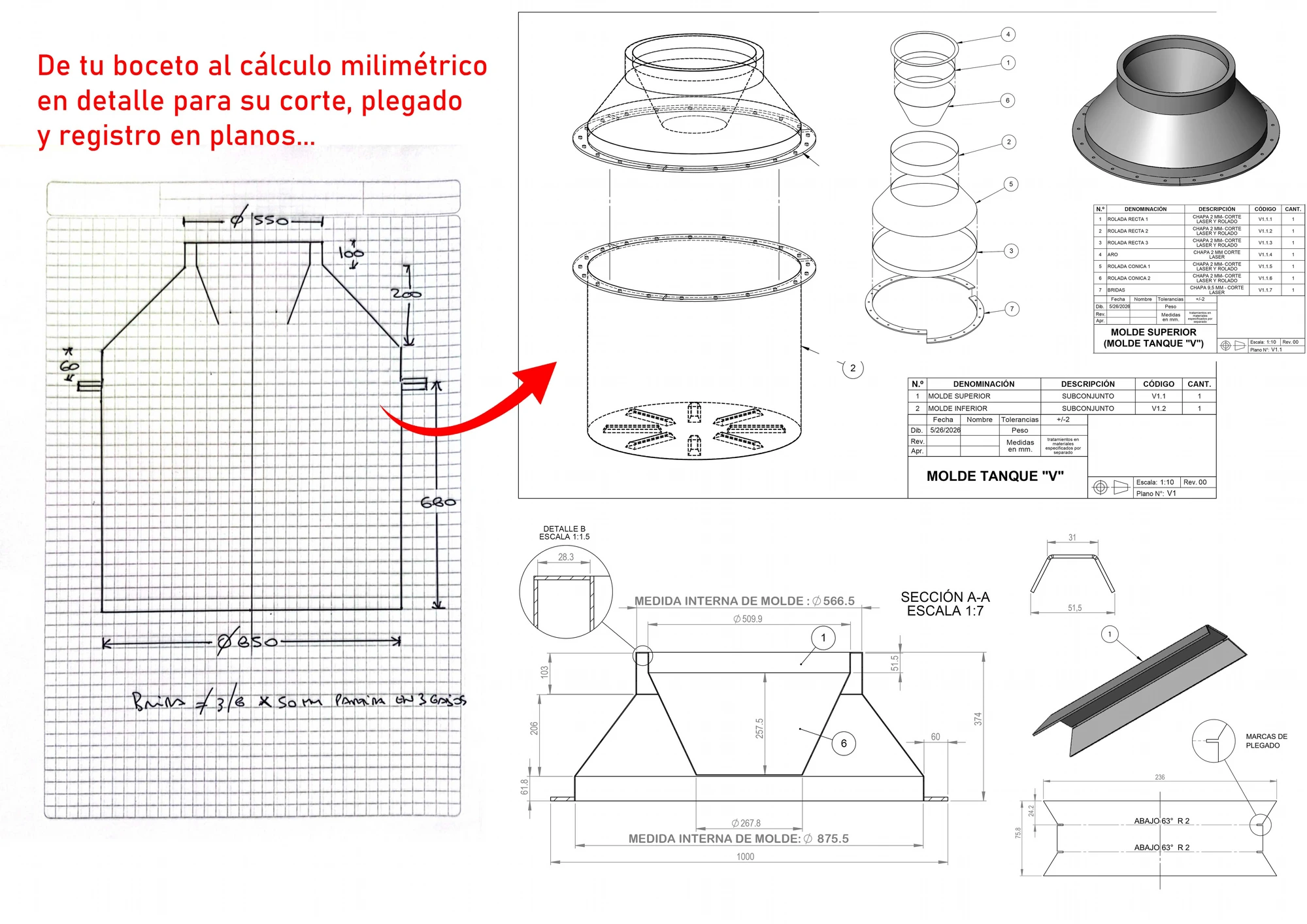 Del boceto al cálculo milimétrico en detalle para su corte, plegado y registro en planos