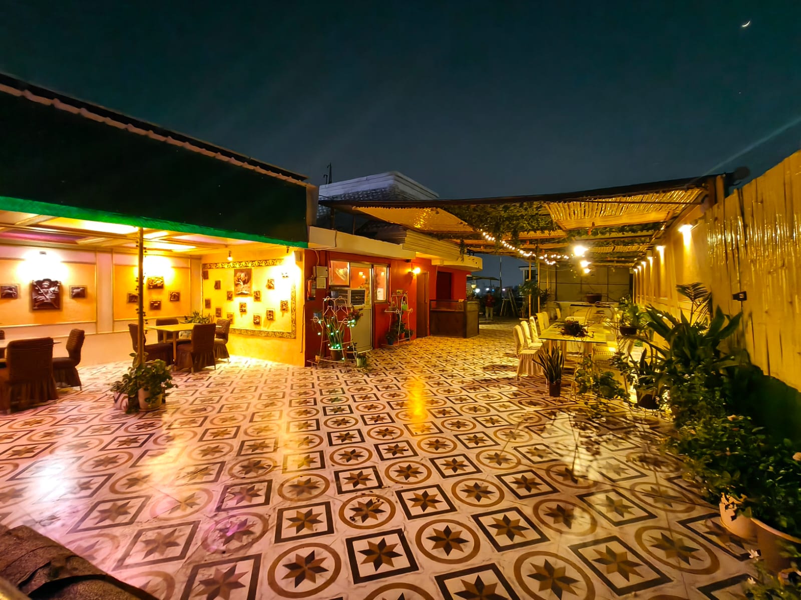 Botanical rooftop garden dining area, Patna