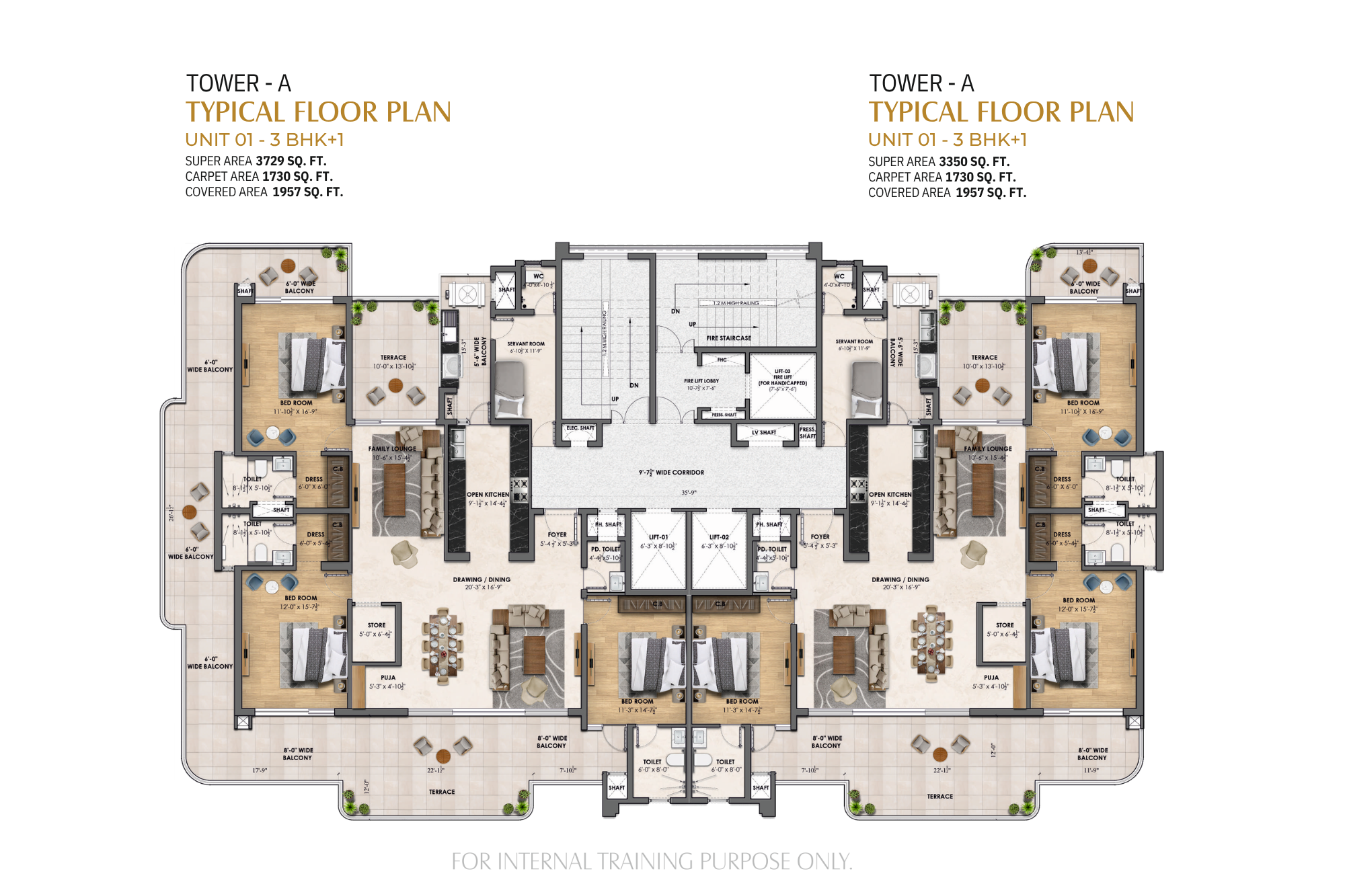 3 BHK + 1 Servant floor plan
