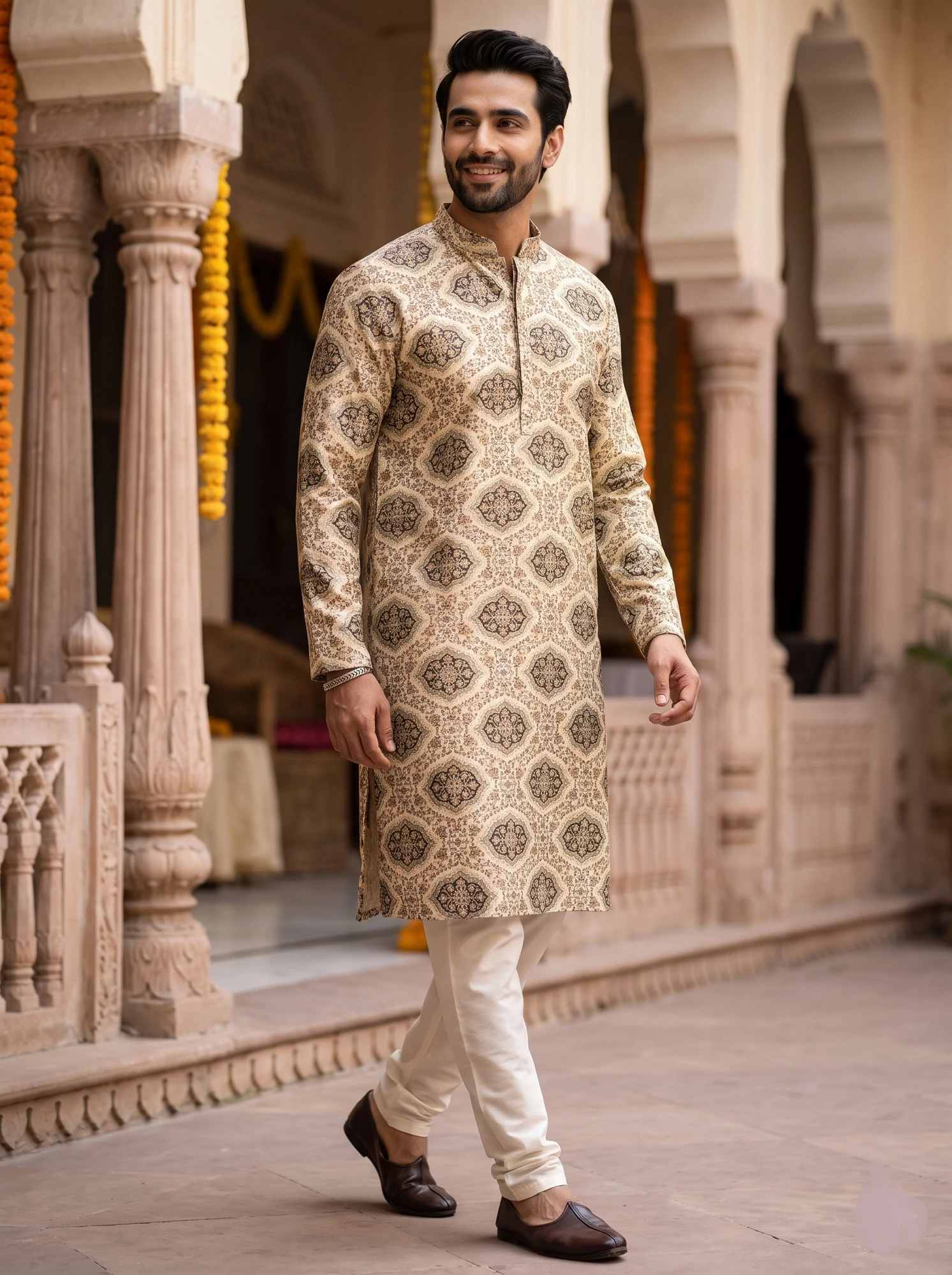 Ivory Medallion Print Kurta