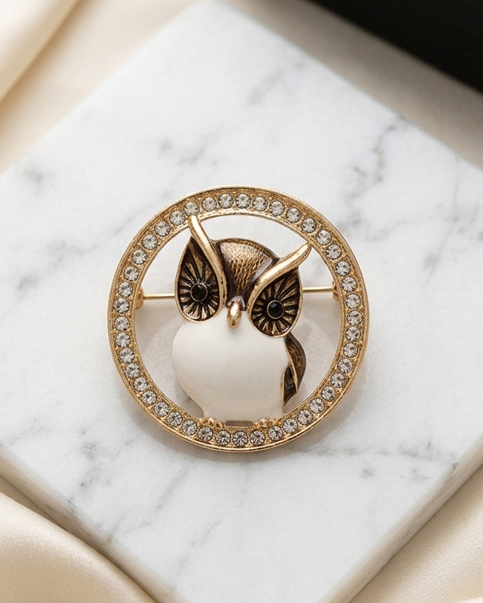 Crystal Owl Brooch