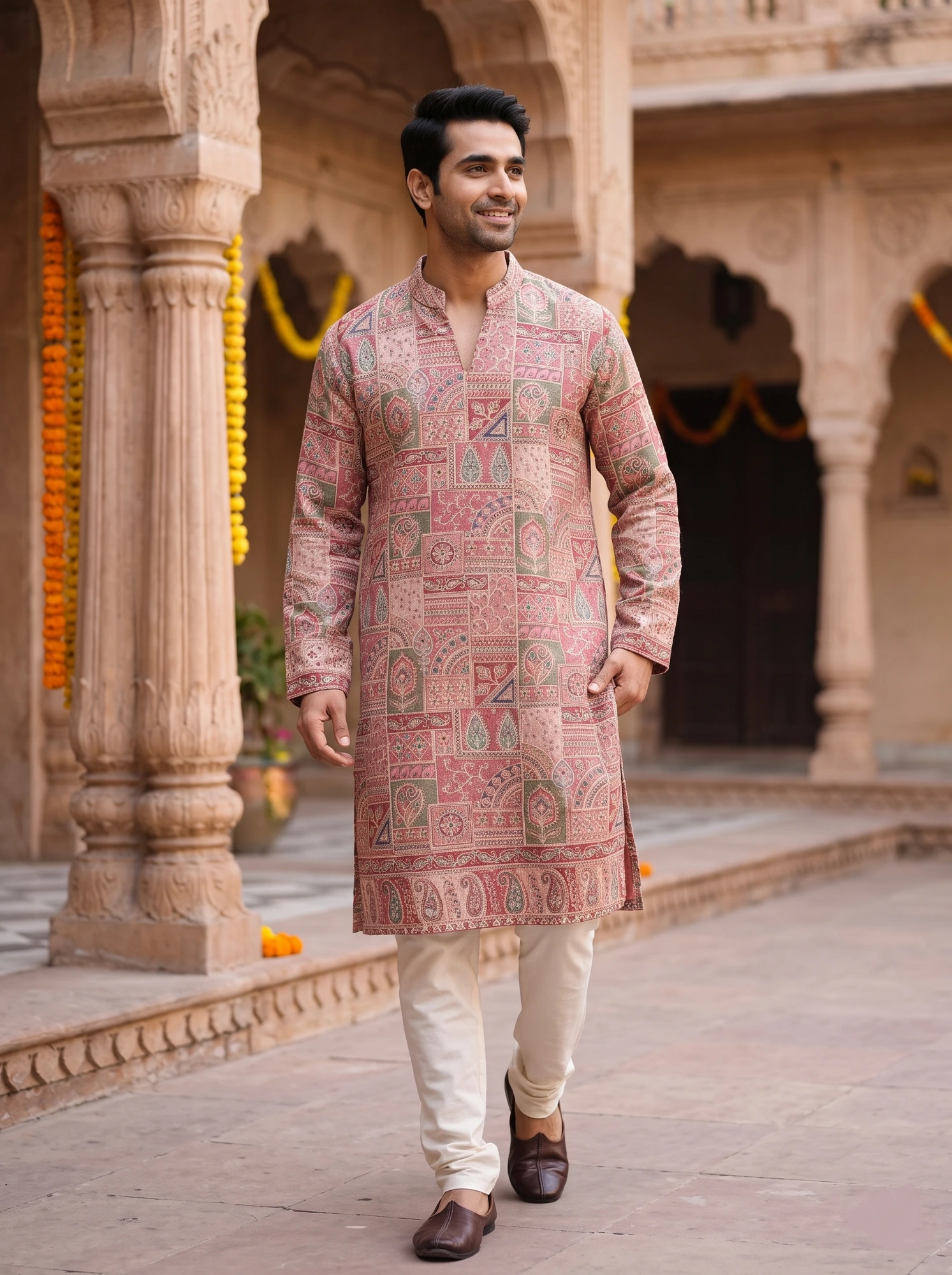 Dusty Rose Paisley Patchwork Kurta