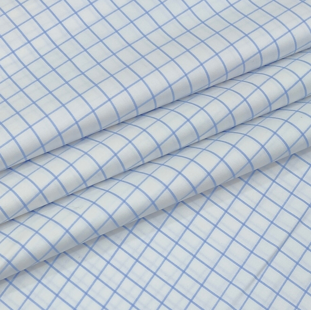 White Blue-Check Cotton Shirting