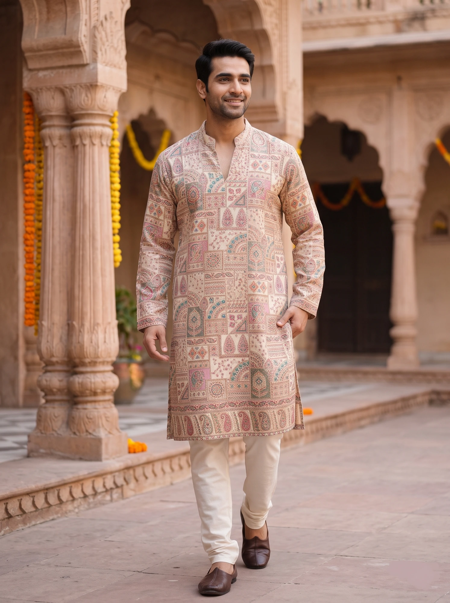 Ivory Paisley Patchwork Kurta