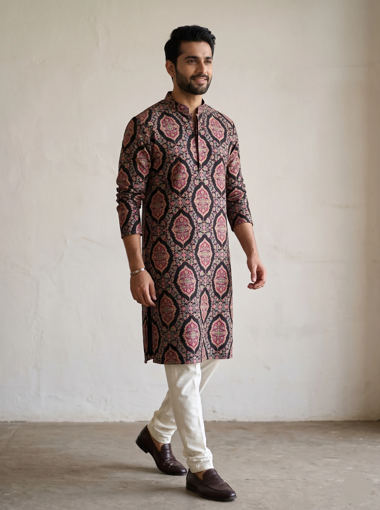 Wine Medallion Print Kurta