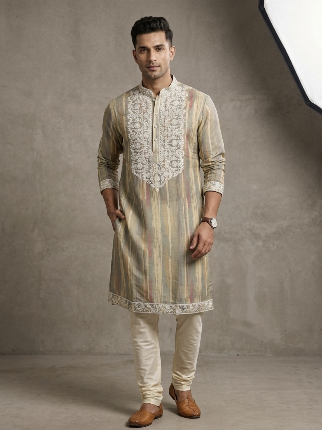 Pastel Ikat Chikankari Kurta
