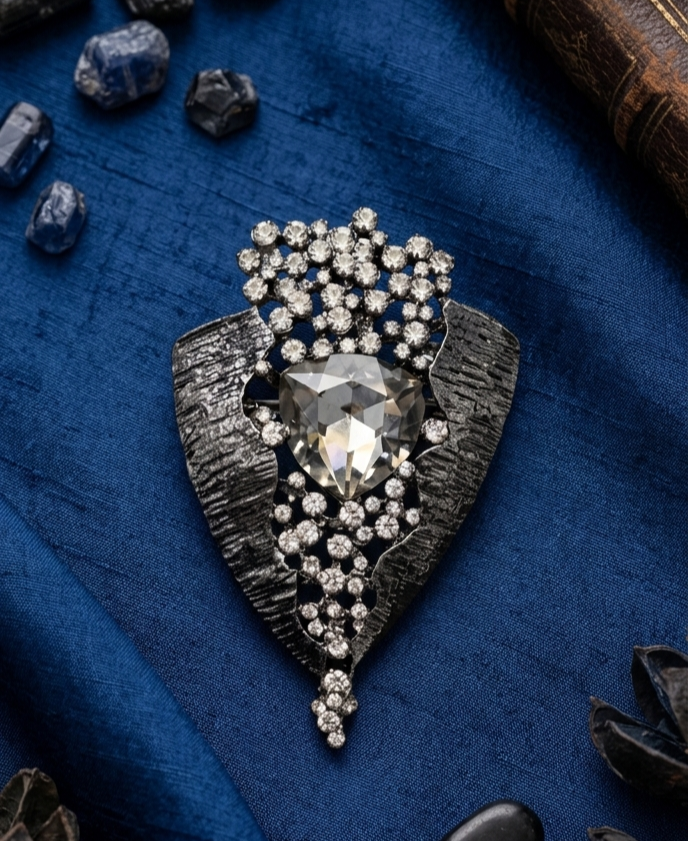 Onyx Shield Crystal Brooch