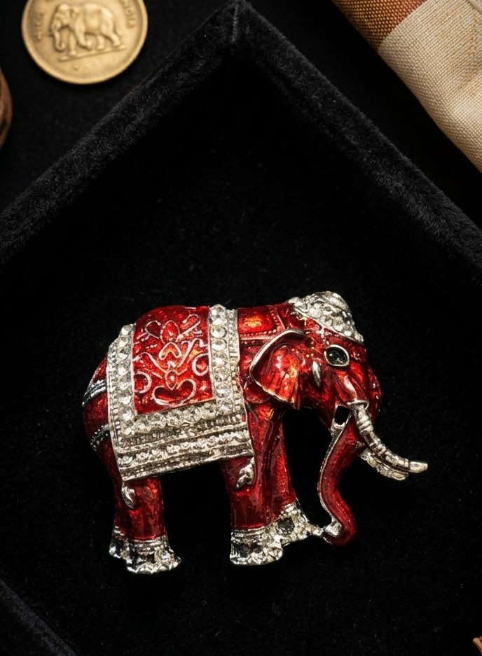 Red Enamel Elephant Brooch